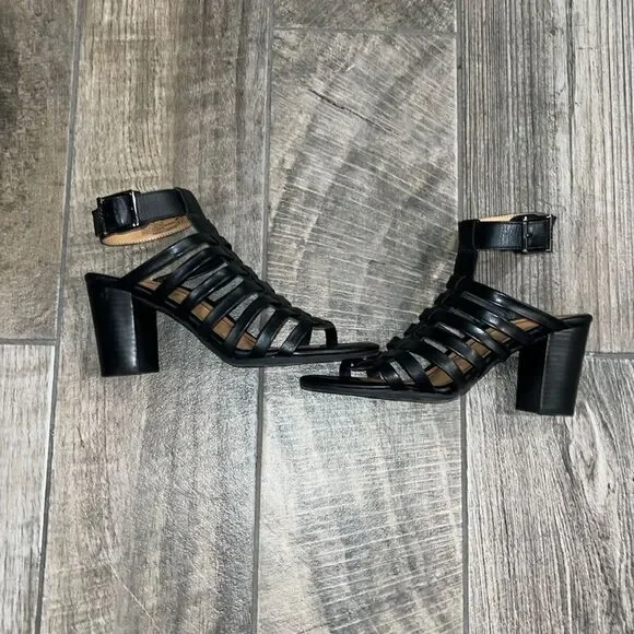 Vionic black Sami block leather ankle strap caged 3.5” block sturdy heels - Picture 1 of 6